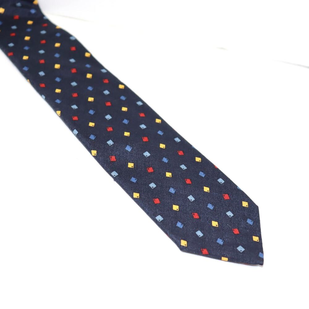Oscar de la Renta Vintage Skinny Silk Necktie‎ Navy Geometric 2.5” Thin